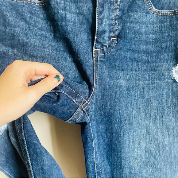 SEVEN7 High Rise Skinny Tummyless Dark Wash Distressed Jeans 6 - Picture 6 of 10